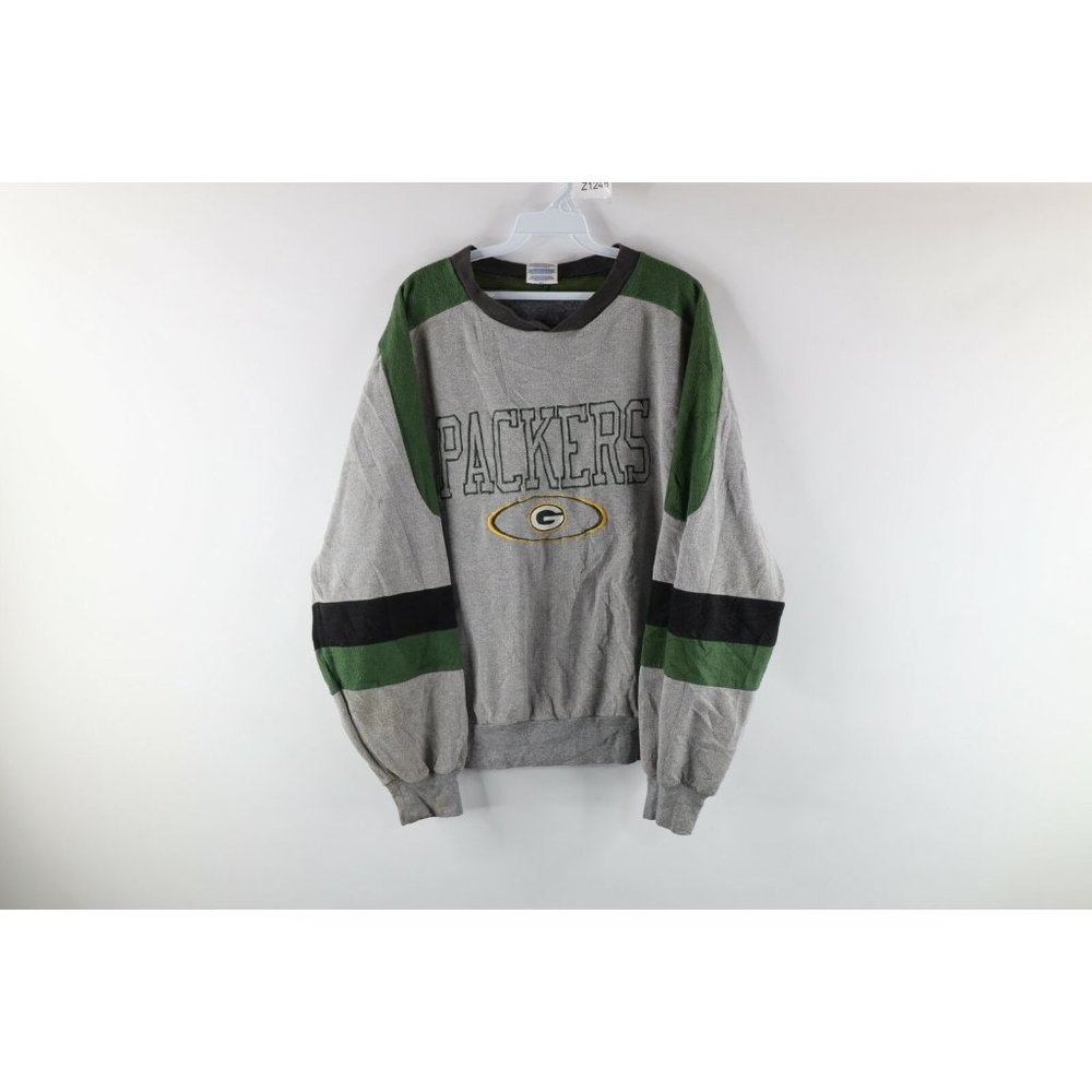 Vintage 90s Chalk Line Mens XL Thrashed Green Bay Packers Spell Out Sweatshirt